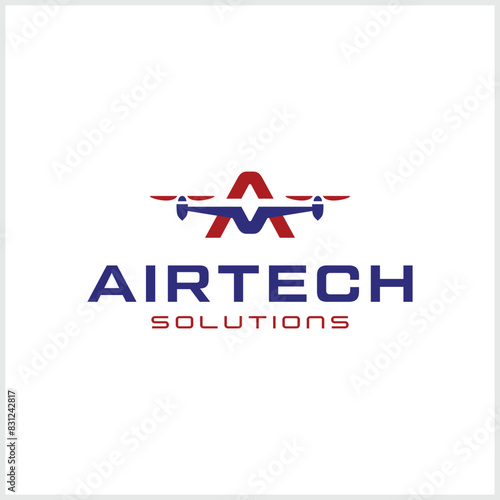 letter A logo and technology concept drone