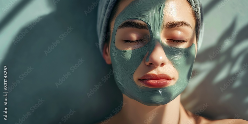A serene woman with a beauty mask relaxes with her eyes closed, capturing a moment of self-care and tranquility, set against a backdrop with soft, soothing lighting. A serene woman with a beauty mask relaxes with her eyes closed, capturing a moment of self-care and tranquility, set against a backdrop with soft, soothing lighting.