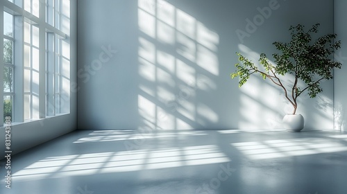 Light room with large windows and plant.