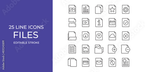 Files icon set line vector design editable. folders, settings, email, certifcate, and more