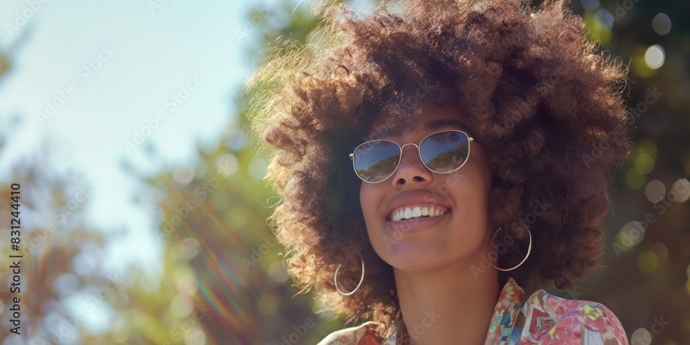 This outdoor image features a person with voluminous and styled curly hair, standing in natural sunlight on what appears to be a sunny day, embodying natural beauty and confidence. This outdoor image features a person with voluminous and styled curly hair, standing in natural sunlight on what appears to be a sunny day, embodying natural beauty and confidence.