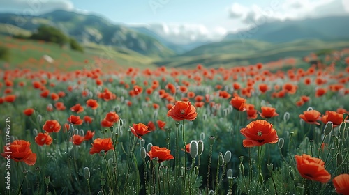 A field of poppies and a clear sky