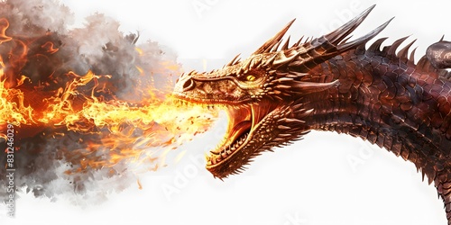 Isolated Dragon Spouting Fire on Transparent photo