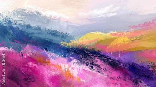Digital painting with a vibrant blend of colors creating a dynamic abstract background © Denys