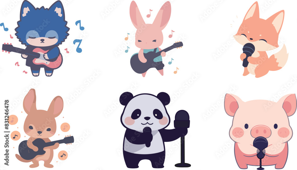 Fototapeta premium Cute Animal Illustration Pack (Sing and play the guitar)pack