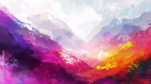 Abstract colorful mountain landscape painting