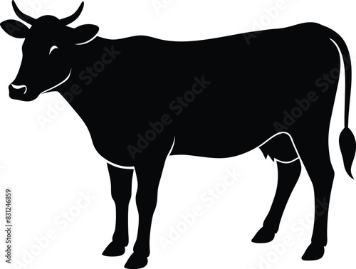 Cow black silhouettes on white background