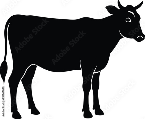 Cow black silhouettes on white background