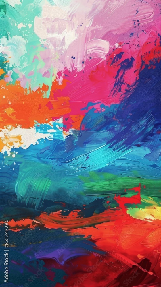 Vibrant abstract painting with a blend of vivid colors in acrylics