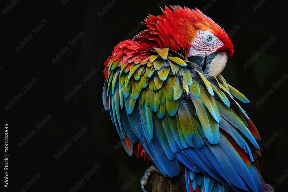 Obraz premium A colorful parrot is perched on a branch