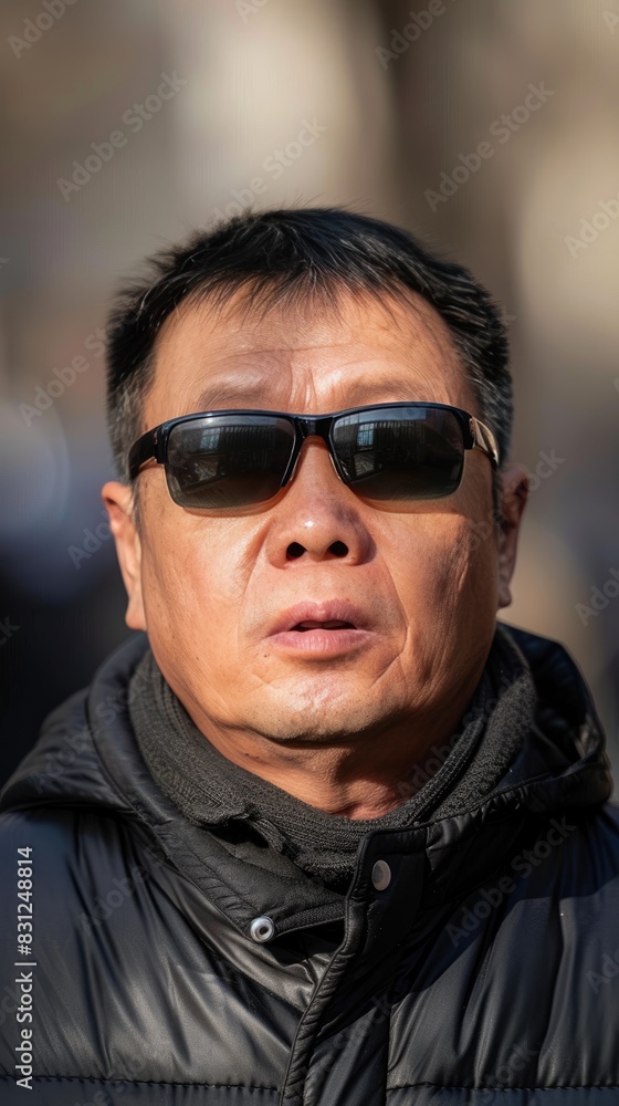 Obraz premium A man in sunglasses and a black jacket