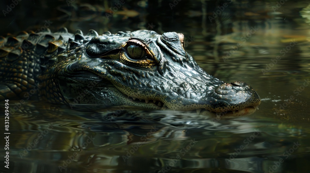 A close up of a crocodile's face in water A close up of a crocodile's face in water