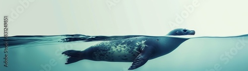 Graceful seal gliding through clear ocean water, capturing serene underwater life, and depicting the beauty of marine wildlife.