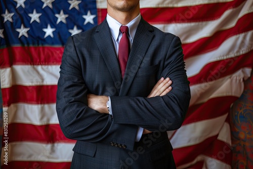 Wallpaper Mural Businessman with Arms Crossed and USA Flag Torontodigital.ca