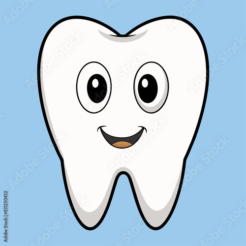 The image depicts a tooth happily smiling against a pink backdrop