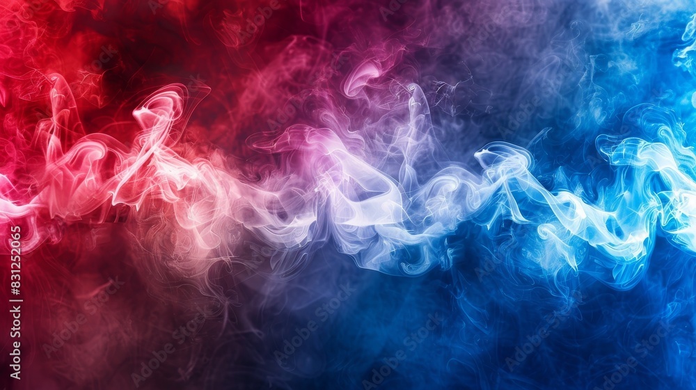 Obraz premium Abstract Swirling Clouds Of Red, White, And Blue Smoke Creating A Dynamic And Vivid Atmosphere