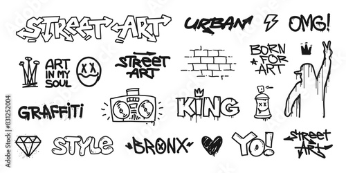 Graffiti Tags and Street Art Spray paint effect with urban typhography grunge elements - editable vector for print design ( set 2 of 3 )