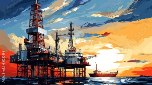 A modern oil rig with hightech drilling equipment photo