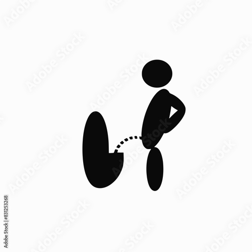 The iconic illustration of a Silhouette stick man with toilet isolated on white background, man peeing,Person use urinal bowl sign Illustration vector
