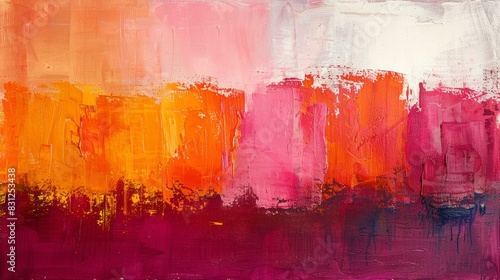 Colorful abstract painting with vivid hues of orange and pink for creative backdrops