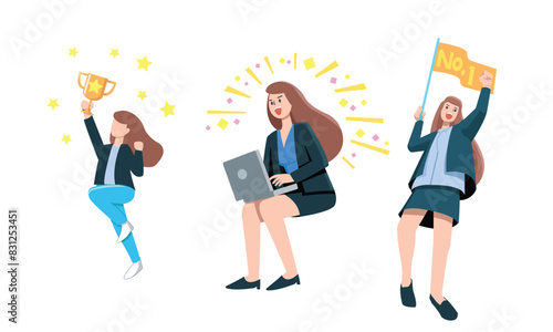 Successful female employee concept. Vector flat style illustration. Good for job presentation images