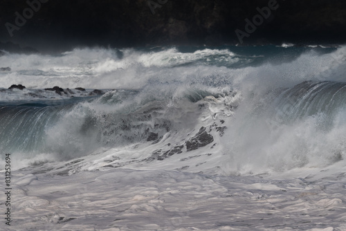 Big waves in San Felipe beach. Moya. Gran Canaria. Canary islands. spain
