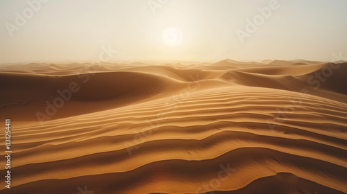 A desert landscape with a sun in the sky photo