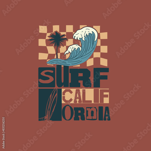 Surf California summer beach typography waves poster design
