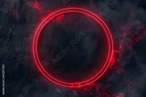 Mysterious black design with glowing red lines framing an empty ovoid photo
