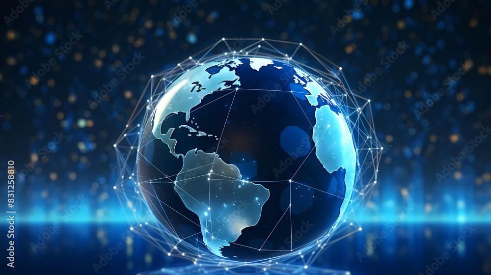 Abstract digital blue earth with glowing connections and lines on dark background Abstract digital blue earth with glowing connections and lines on dark background