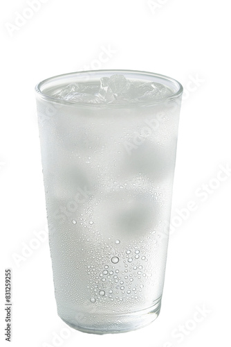 A tall glass of ice cold water with a few ice cubes in it. Concept of refreshment and relaxation, as the cold water isolated transparent background