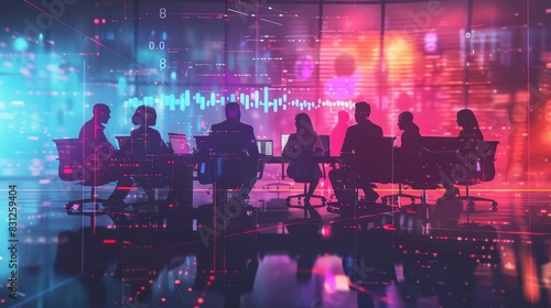 Wallpaper Mural Business meeting with team discussing tax strategies, side view, showing collaboration and planning, digital binary as object, Splitcomplementary color scheme Torontodigital.ca