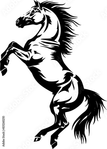 Vector horse standing on hind legs silhouette isolated on white background. AI generated illustration.