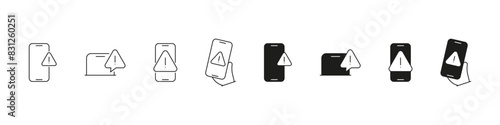 Phone error vector icon set. Device problem alert icons.