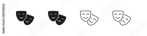 Drama and comedy theater mask vector icon set. Theatrical masks icons.