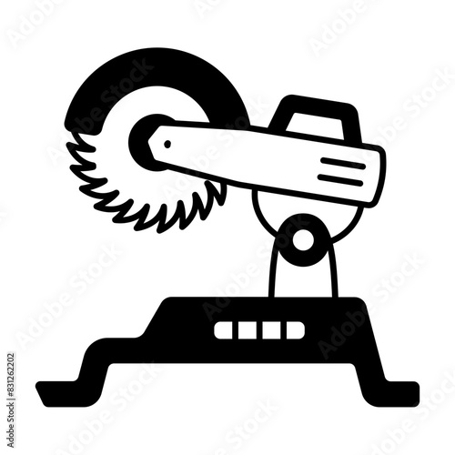 wood cutting machine in a workshop concept, Hand Woodworking Circular Saw vector icon design, timber and lumber Symbol, Forestry and Deforestation Sign, forest farming and woodlands stock illustration