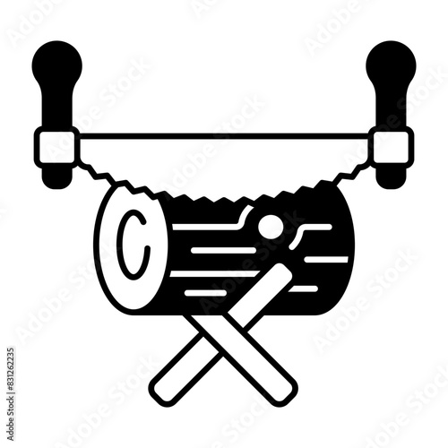 large hand saw with two handles Cut the Log concept, cutting down trees or sawing large trunks vector icon design, timber and lumber Symbol, Forestry and Deforestation Sign forest farming and woodland