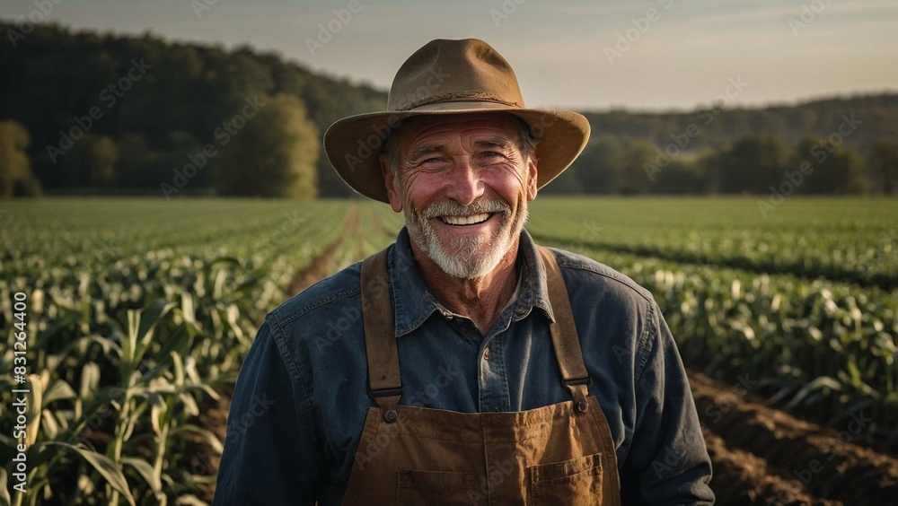Smiling Farmer in Field - Rural Agriculture and Farming Lifestyle Smiling Farmer in Field - Rural Agriculture and Farming Lifestyle