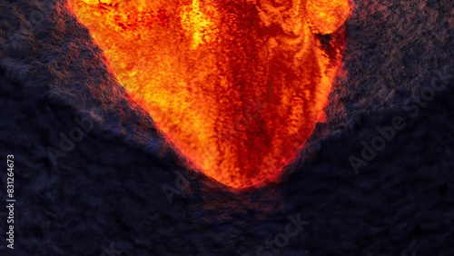 Molten Lava Flowing Down Rock Surface
