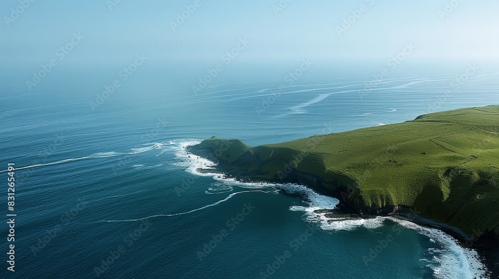 Serene Seascape with Minimalist Hills. Photorealistic Landscape Capturing the Tranquility and Beauty of Nature's Simplicity. Serene Seascape with Minimalist Hills. Photorealistic Landscape Capturing the Tranquility and Beauty of Nature's Simplicity.