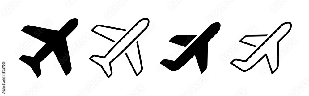 Obraz premium Plane icon set. Airplane icon vector. Flight transport symbol. Travel illustration. Holiday symbol