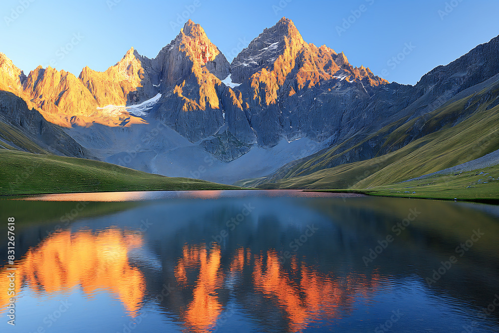 Peaceful Lake Reflecting the Surrounding Mountains Peaceful Lake Reflecting the Surrounding Mountains