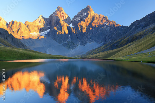 Peaceful Lake Reflecting the Surrounding Mountains