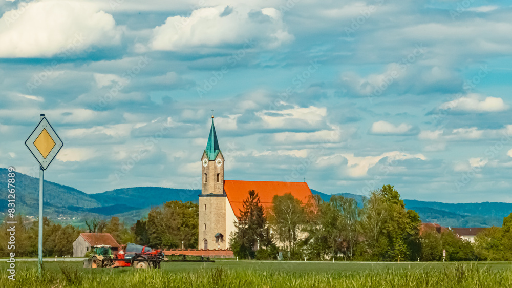 Church on a sunny spring day at Kurzenisarhofen, Deggendorf, Bavaria, Germany