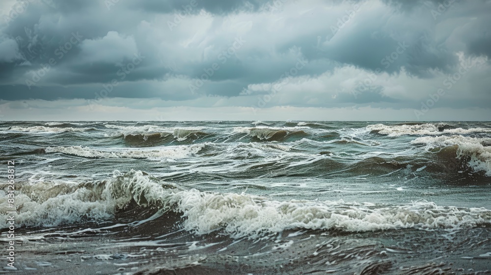 Fototapeta premium The waves of an autumn sea on an overcast, windy day