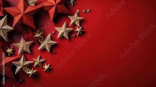 Christmas holidays composition on red background with copy space