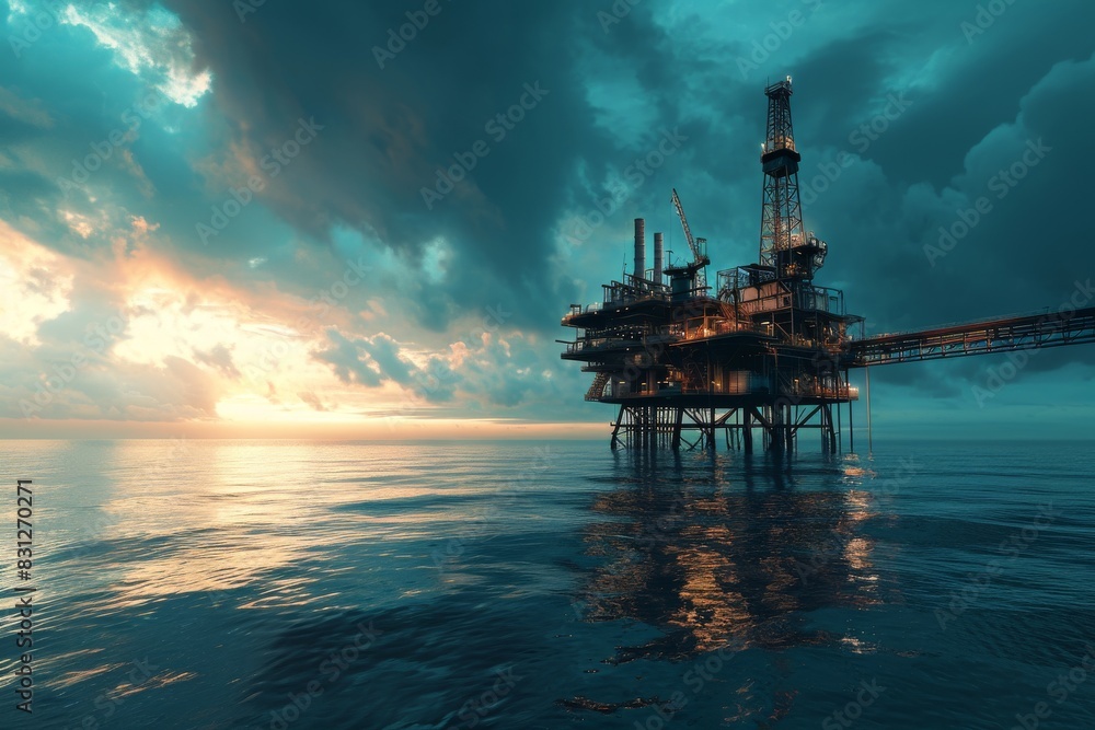 Oil platform in the sea, AI generated Oil platform in the sea, AI generated