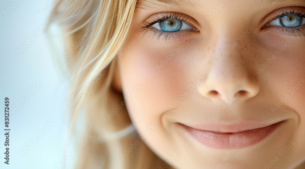 A blue eyed child close up shot