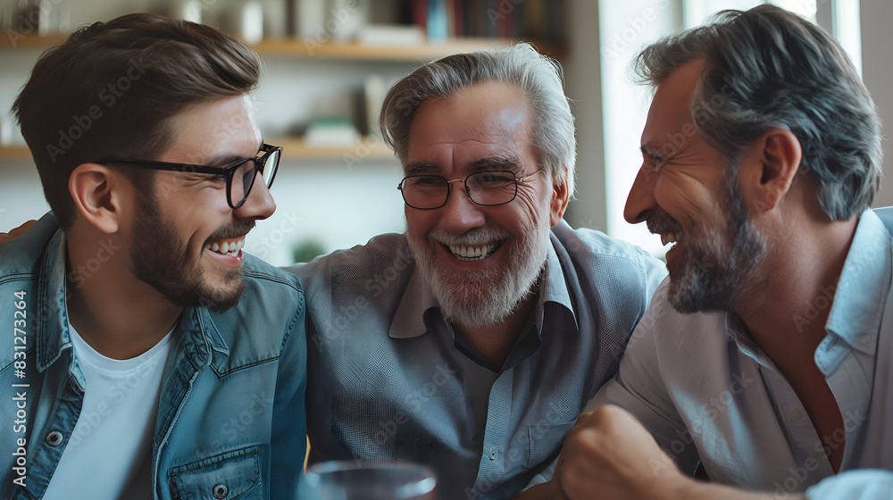 Happy father and his two sons in the living room. Happy father and his two sons in the living room.