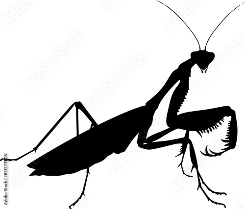 mantis silhouette set collection isolated black on white background vector illustration. AI generated illustration.